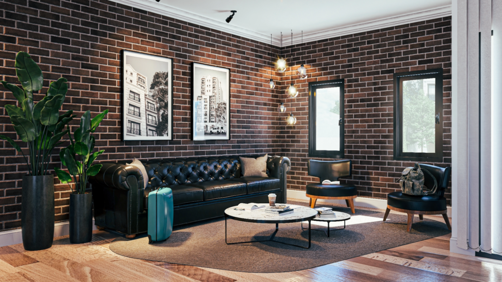Living de reuniones en hall de edificio en Torres Cardine, espacio cómodo y elegante para visitantes